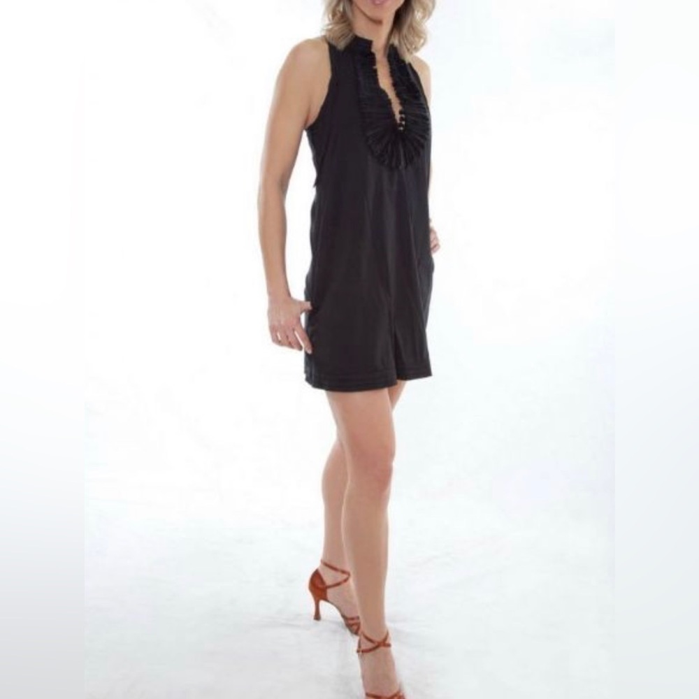 BCBG MaxAzria Black ruffled   Cotton dress a line sleeves